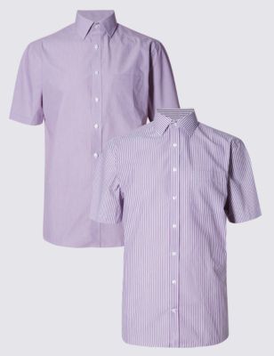 2 Pack Easy to Iron Short Sleeve Hairline Striped Shirts